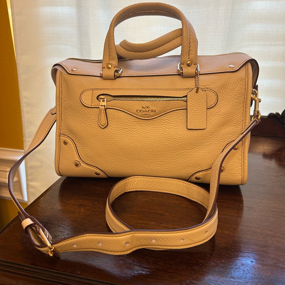 Coach Ivory Leather Handbag Millie Satchel Gold Hardware Adjustable Strap NWT